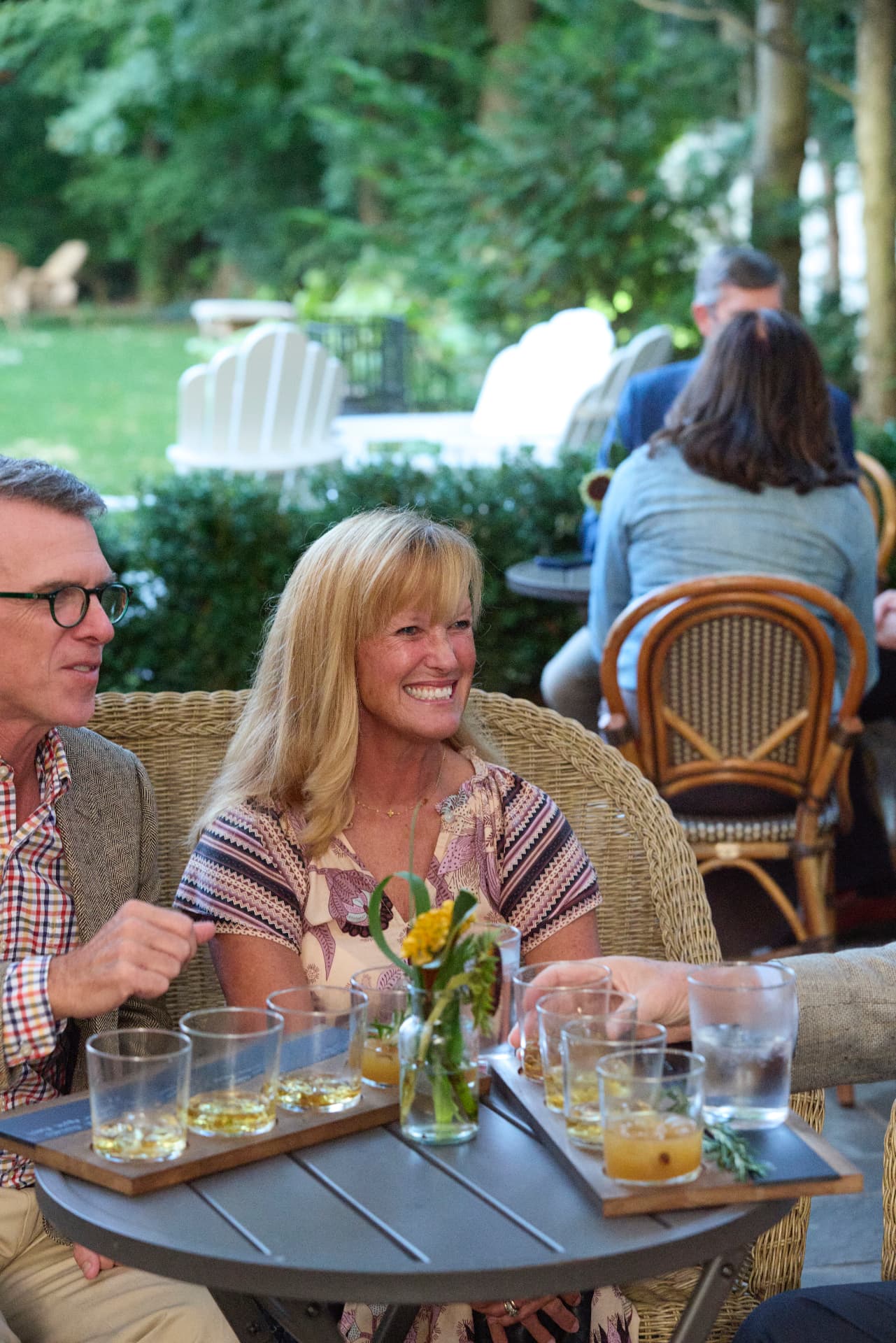 Guests enjoying tasting flights on the terrace