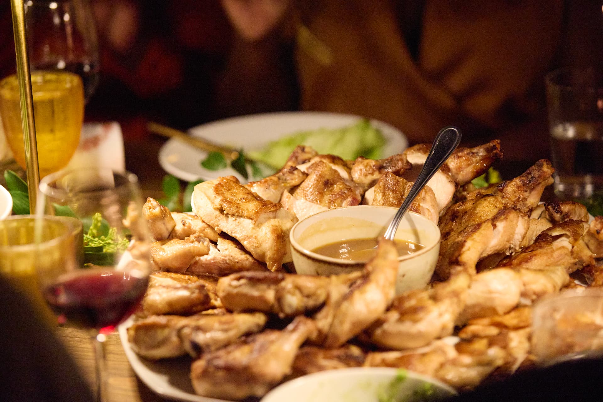 A family-style platter served during dinner