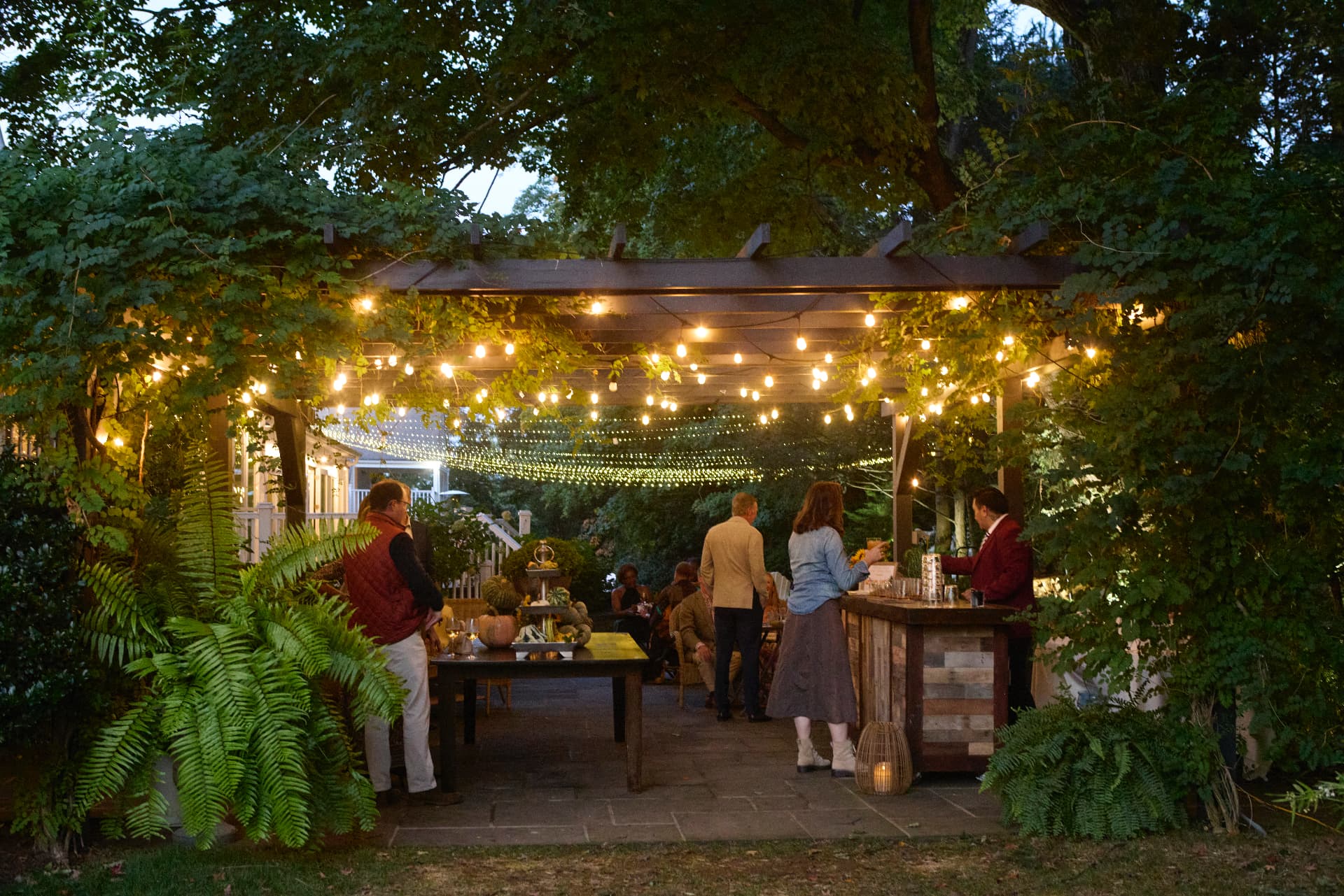 A wide view of the garden bar and gathering