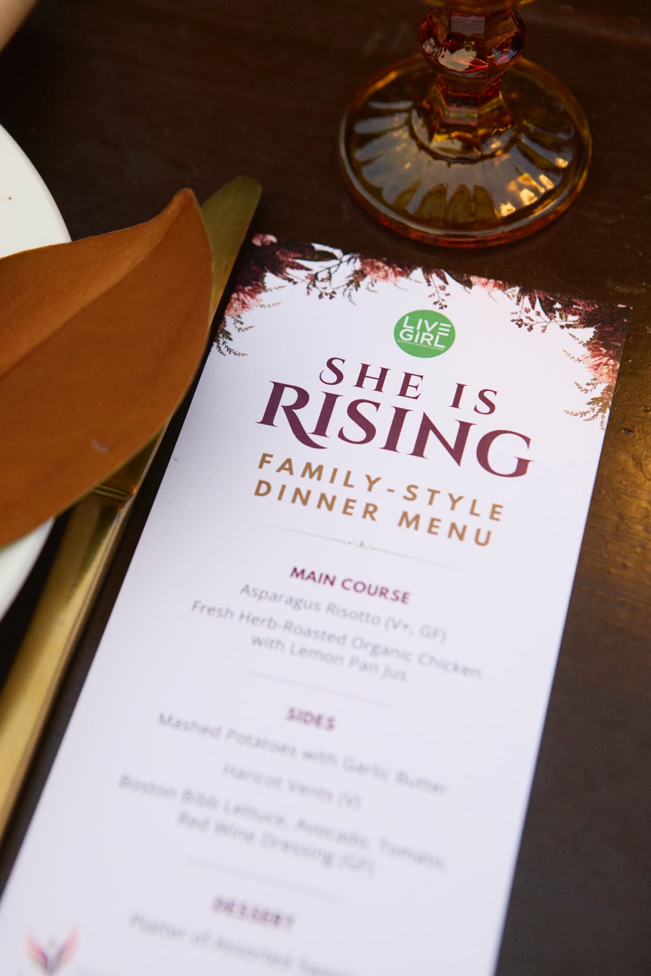The She Is Rising family-style dinner menu